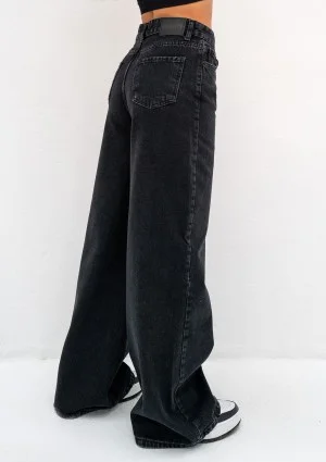 Deniz - Black straight wide jeans