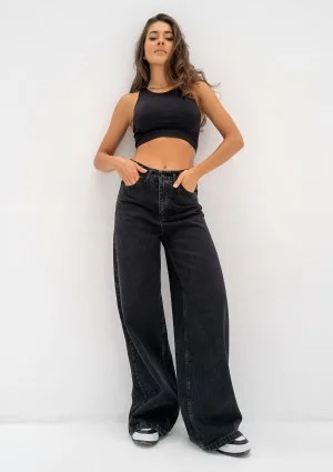 Deniz - Black straight wide jeans