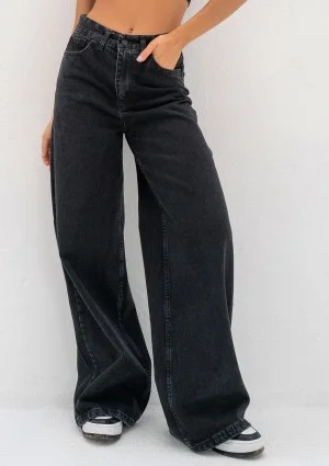 Deniz - Black straight wide jeans