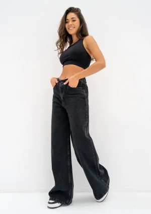 Deniz - Black straight wide jeans