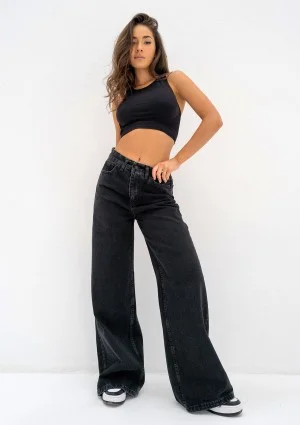 Deniz - Black straight wide jeans