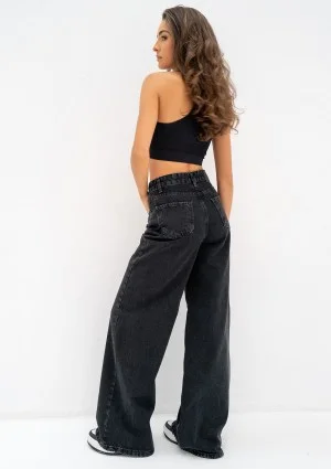 Deniz - Black straight wide jeans