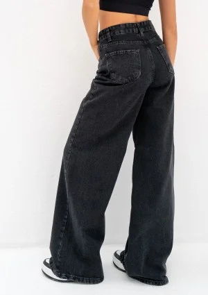 Deniz - Black straight wide jeans