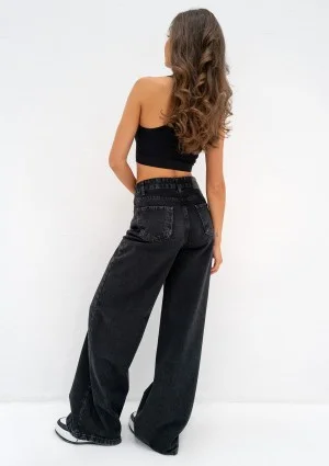 Deniz - Black straight wide jeans