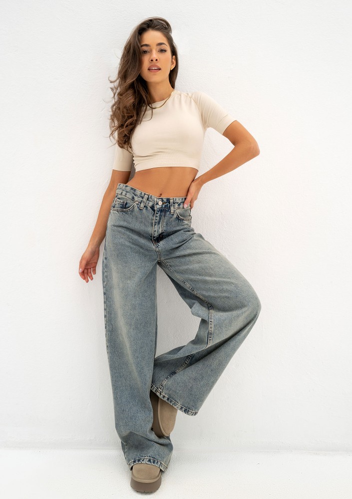 Deniz - Faded blue straight wide jeans