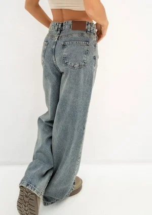 Deniz - Faded blue straight wide jeans