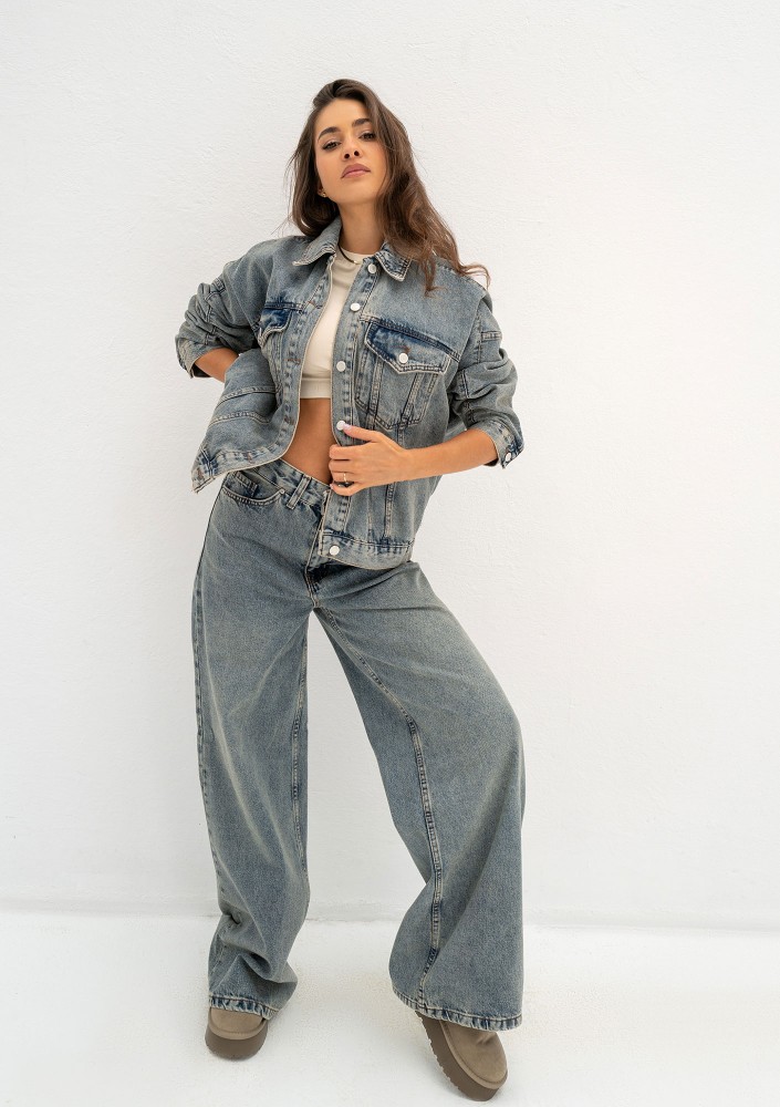 Deniz - Jeansy damskie typu straight wide Faded Blue