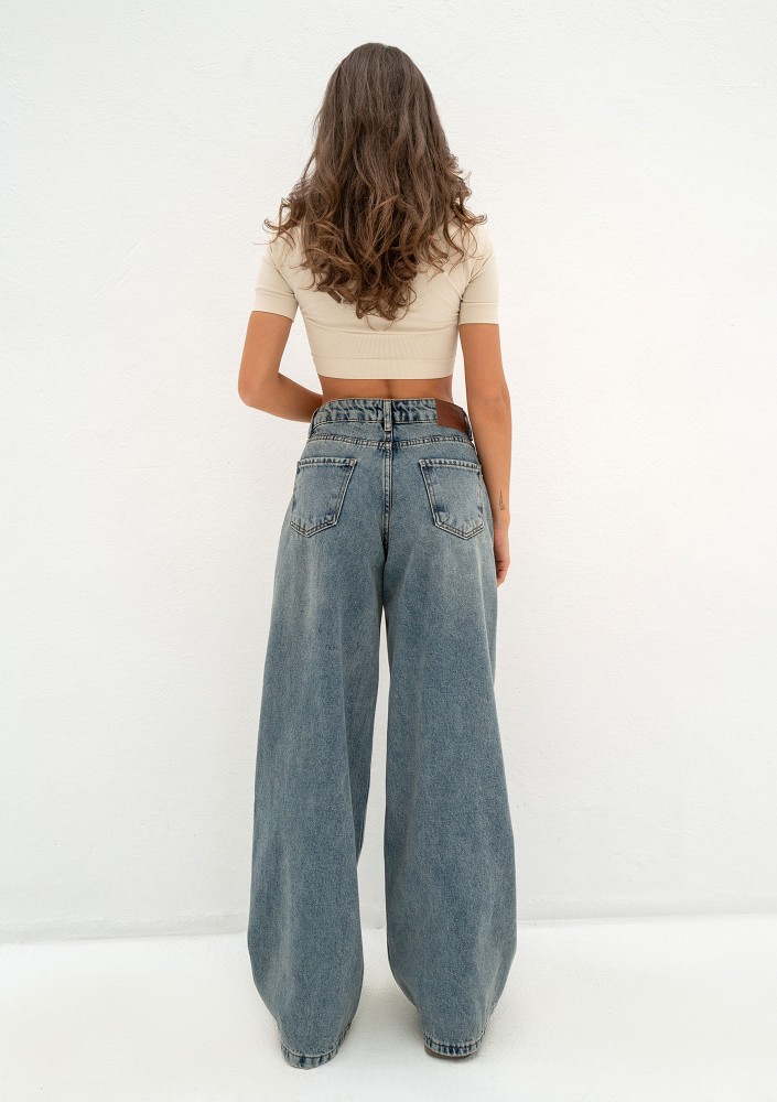 Tiff - Jeansy damskie typu wide Faded Blue