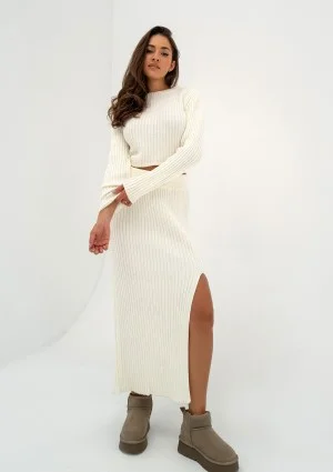 Kirry - Ecru knitted midi skirt