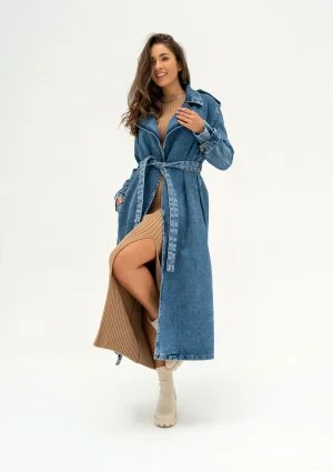 Maybe - Blue denim midi trench