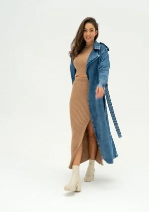 Maybe - Blue denim midi trench