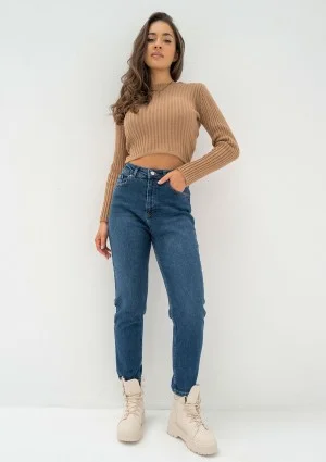 Kirry - Short camel brown knitted blouse