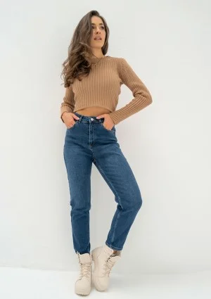 Kirry - Short camel brown knitted blouse