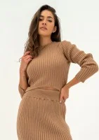 Kirry - Short camel brown knitted blouse