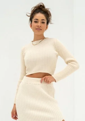 Kirry - Short beige knitted blouse