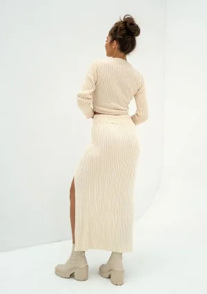 Kirry - Beige knitted midi skirt