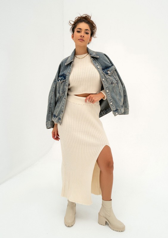 Kirry - Spódnica midi z dzianiny Beige
