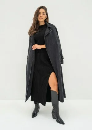 Maybe - Black denim midi trench