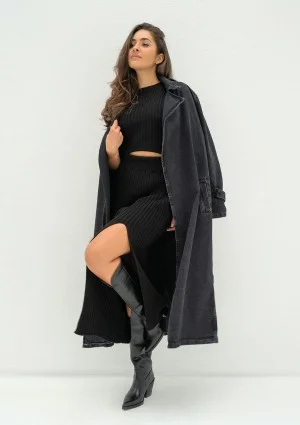 Maybe - Black denim midi trench