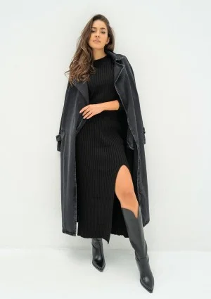 Maybe - Black denim midi trench