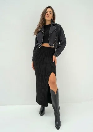 Kirry - Black knitted midi skirt