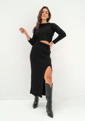 Kirry - Black knitted midi skirt