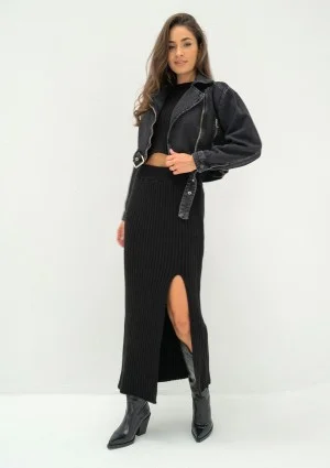 Moya - Black denim jacket with a belt