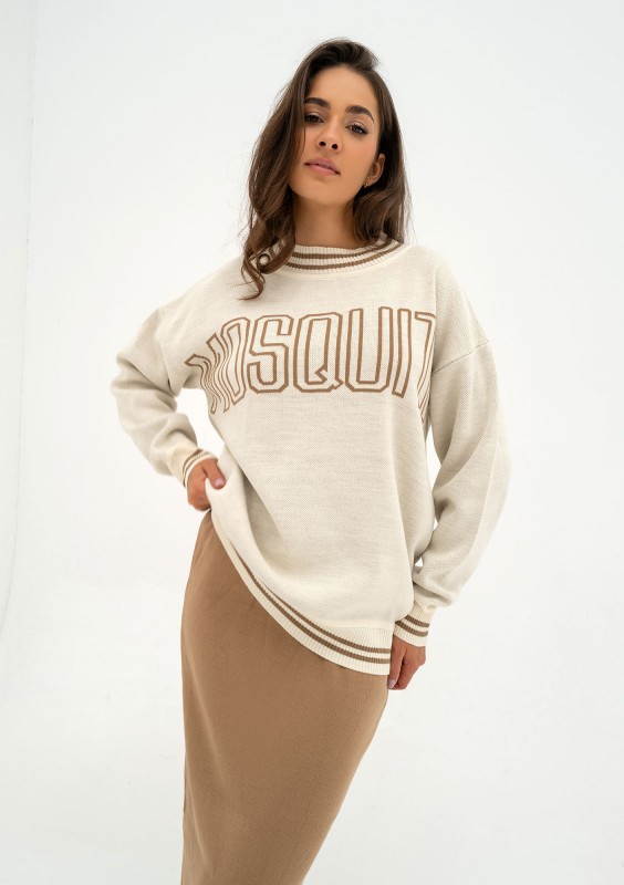 Moore - Camel and ecru sweater with a logo