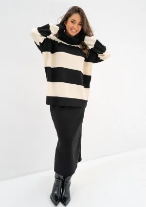 Mishy - Black and ecru striped polo neck sweater