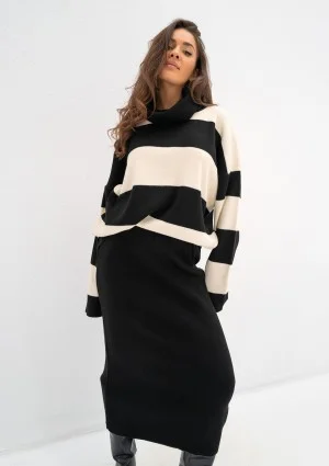 Mishy - Black and ecru striped polo neck sweater