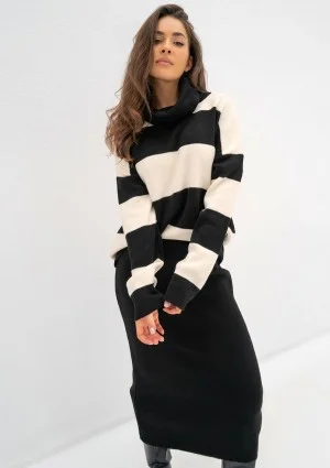 Mishy - Black and ecru striped polo neck sweater