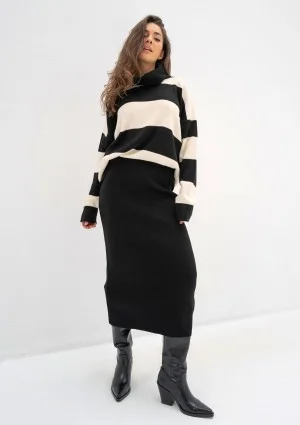 Mishy - Black and ecru striped polo neck sweater