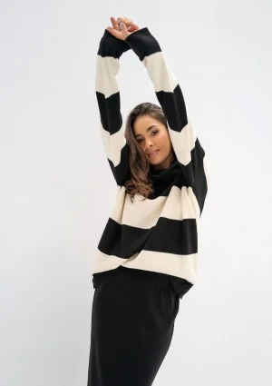 Mishy - Black and ecru striped polo neck sweater