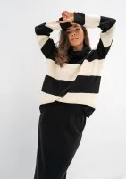 Mishy - Black and ecru striped polo neck sweater