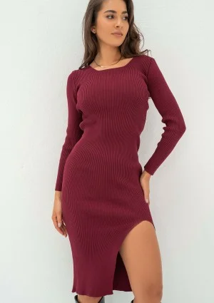 Shila - Claret knitted midi dress