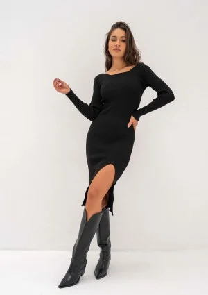 Shila - Black knitted midi dress