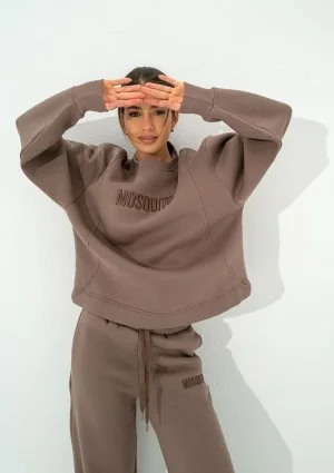 Hush - Coffee brown oversize sweatshirt with an embroidered logo