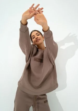 Hush - Coffee brown oversize sweatshirt with an embroidered logo