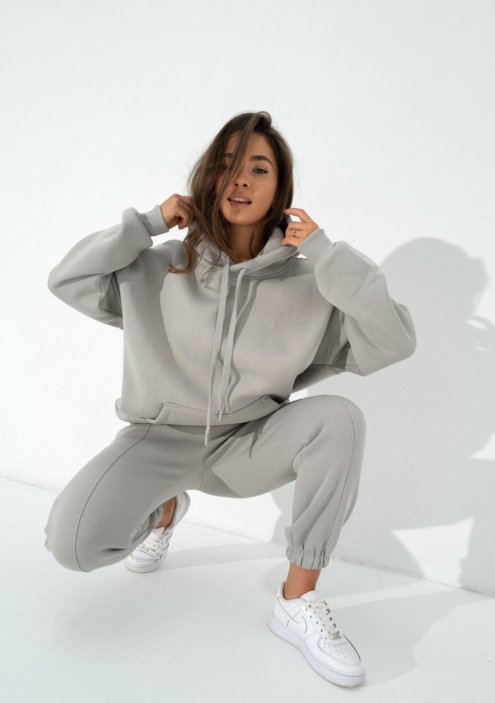 Easy - Bluza kangurka oversize z troczkami szara