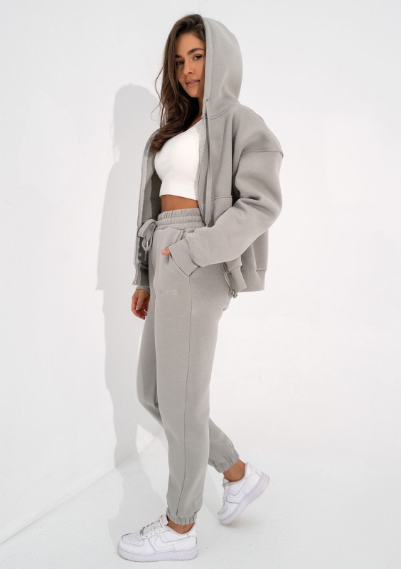 - Gray zipped hoodie