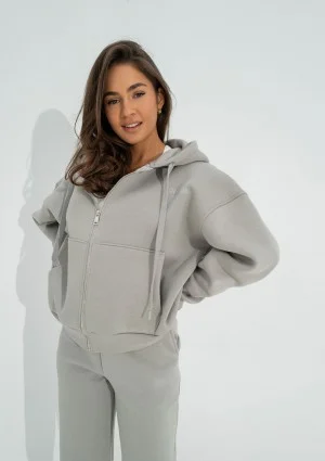 - Gray zipped hoodie