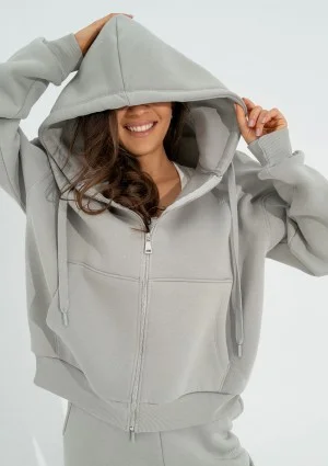 - Gray zipped hoodie