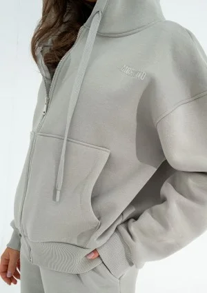 - Gray zipped hoodie