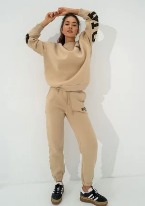 Duve - Beige oversize sweatshirt with est 2009 logo