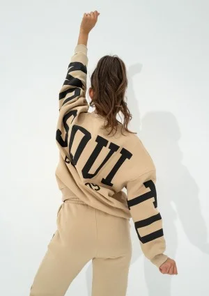 Duve - Beige oversize sweatshirt with est 2009 logo