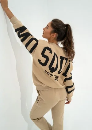 Duve - Beige oversize sweatshirt with est 2009 logo