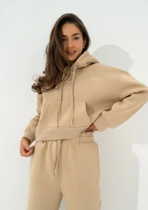 Calm - Short beige hoodie with strings