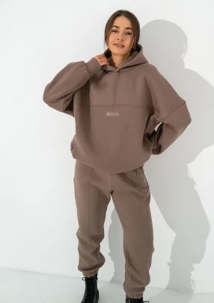 Boosh - Bluza oversize z kapturem i troczkiem Coffe