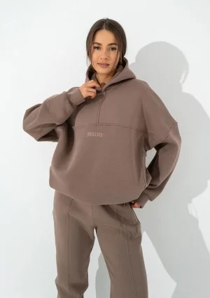 Boosh - Bluza oversize z kapturem i troczkiem Coffe