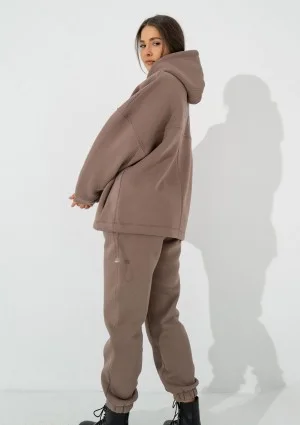 Boosh - Bluza oversize z kapturem i troczkiem Coffe